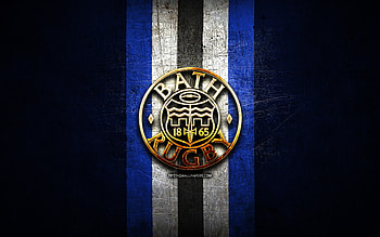 Bath Rugby, golden logo, Premiership Rugby, blue metal background, english rugby club, Bath Rugby logo, rugby HD wallpaper