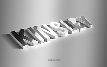 Kinsley, silver 3d art, gray background, with names, Kinsley name, Kinsley greeting card, 3d art, with Kinsley name HD wallpaper