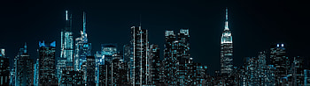 New York City, Cityscape lights, Half moon, Night beauty HD wallpaper