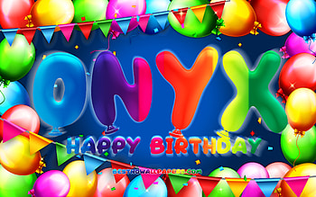 Happy Birtay Onyx, , colorful balloon frame, Onyx name, blue background, Onyx Happy Birtay, Onyx Birtay, popular american male names, Birtay concept, Onyx HD wallpaper