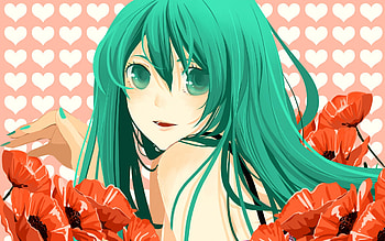 Hatsune Miku, hearts, flowers, vocaloid, vocaloid 2 HD wallpaper
