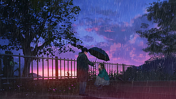 There For You, love, couple, umbrella, rain, artist, artwork, digital-art, ai HD wallpaper