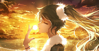 Sunset, anime girl, anime, girl, orange HD wallpaper