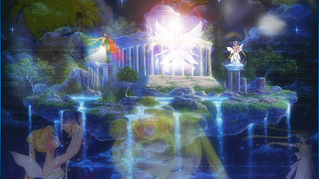 Sailor Moon, awesome, dress, beauty, nice, trees, couple, water, male, female, wings, temple, beautiful, anime girl, boy, light, love, sky, memories, dream HD wallpaper