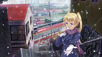 A cold day, Winter, Japan, Snow, Blonde girl, Anime, Cold, Cute HD wallpaper