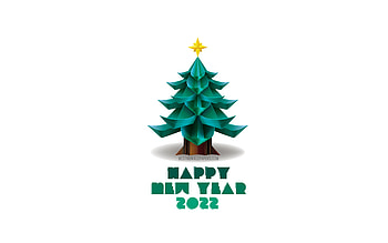 Happy New Year 2022, white background, Christmas 3D tree, 2022 New Year, 2022 greeting card, Christmas tree, 2022 background with Christmas tree HD wallpaper