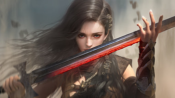 Female Warrior Fantasy With Sword, fantasy-girls, warrior, artist, artwork, digital-art, artstation HD wallpaper