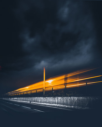 Road, light exposure, night, clouds HD phone wallpaper