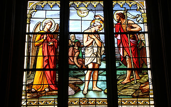Baptism of Christ, John, angel, baptism, Jesus, stained glass HD wallpaper