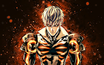 Genos, orange neon lights, One-Punch Man, Jenosu, deuteragonist, creative, Genos One-Punch Man HD wallpaper