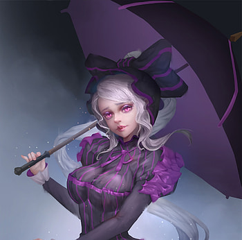 Vampire girl, purple, umbrella, chong shu yan, fantasy, parasol, girl, vampire HD wallpaper