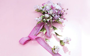 Beautiful bouquet, pink, bouquet, ribbon, flower HD wallpaper