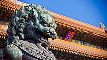Forbidden City, Imperial guardian lion, Beijing, China HD wallpaper
