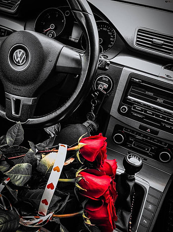 Car and flowers, automotive_design, steering_part HD phone wallpaper