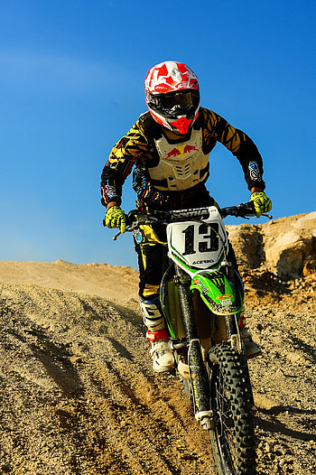 Rider on hill, Motocrosser in action, stock , Outdoor sport HD phone wallpaper
