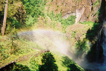 Multnomah Falls, waterfall, rainbow HD wallpaper