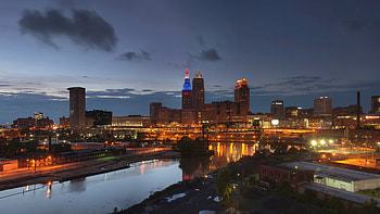 Cleveland city of rock, Panorama evening, Vibrant cityscape, Ohio travels HD wallpaper
