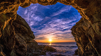 Arch at Malibu, California, sunset, sea, clouds, colors, sky, rocks, usa HD wallpaper