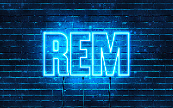 Happy Birtay Rem, , blue neon lights, Rem name, creative, Rem Happy Birtay, Rem Birtay, popular japanese male names, with Rem name, Rem HD wallpaper