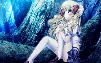 manga girl, blue, girl, manga, tree HD wallpaper