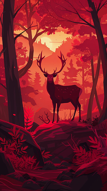 Crimson Deer Forest - !, deer HD phone wallpaper