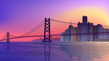 Cities, Sea, Twilight, Building, Skyscrapers, Dusk, Bridge HD wallpaper