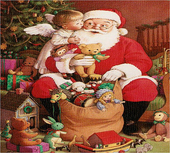 Santa, holiday, teddy, fantasy, christmas, angel HD wallpaper
