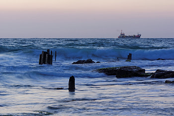 Nature, Stones, Sea, Waves, Ship HD wallpaper