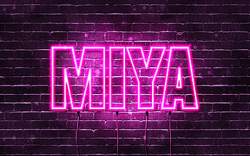 Happy Birtay Miya, , pink neon lights, Miya name, creative, Miya Happy Birtay, Miya Birtay, popular japanese female names, with Miya name, Miya HD wallpaper