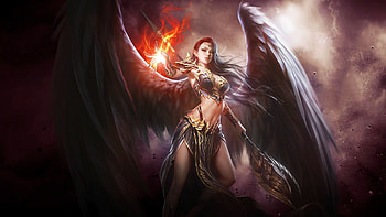 Girl with wings with a flame, with a, flame, Girl, with wings, Fantasy HD wallpaper