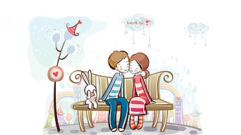Cute, Cartoon, Love, Couple HD wallpaper