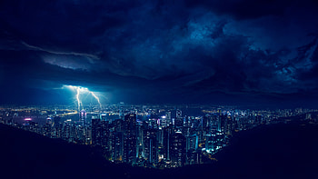 Storm Night Lightning In City , lightning, city, storm, night, graphy, blue HD wallpaper