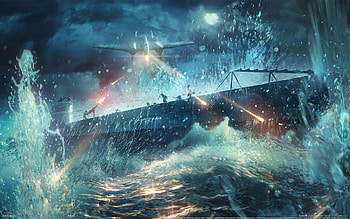 Military Submarine in Intense Ocean Warfare, military, submarine HD wallpaper