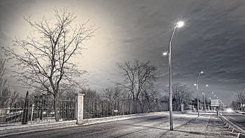 Cities, Night, Lights, Lanterns, Fence, Mainly Cloudy, Overcast, Street HD wallpaper