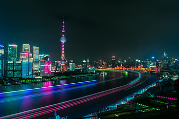Cities, Rivers, Night, City, Long Exposure, City Lights, Panorama HD wallpaper
