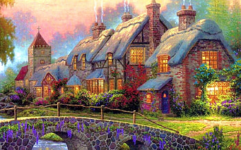 dream cottage, kinkade, cottage, dreams, house HD wallpaper
