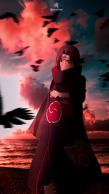 Itachi Uchiha, cloud, naruto, red, art, animeboy, sunset, itachiuchiha, anime HD phone wallpaper