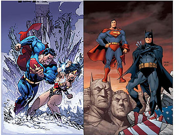Batman, Superman and Wonderwoman, heroes, comic, mt rushmore, ation dc HD wallpaper