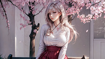 Anime Girl White Hairs Sitting On Bench, anime-girl, anime, artist, artwork, digital-art HD wallpaper