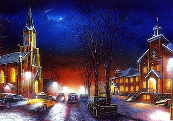 -Winter Faith-, winter, holidays, cities, cars, churches, paintings, love four seasons, snow, draw and paint, roads HD wallpaper