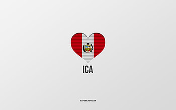 I Love Ica, Peruvian cities, Day of Ica, gray background, Peru, Ica, Peruvian flag heart, favorite cities, Love Ica HD wallpaper