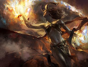 Fantasy Girl, fire, art, fantasy, woman HD wallpaper