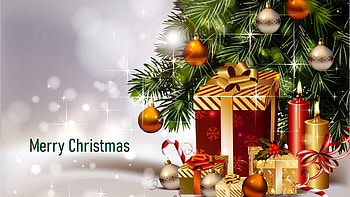 Merry Christmas Gift Boxes Christmas Tree Red White Golden Balls Ornaments Christmas HD wallpaper