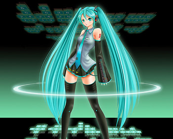 Hatsune Miku, cute, vocaloid, long hair, miku, 3d, vocaloids, cg, hatsune, twintails, , female, plain, sexy, hot, girl, anime girl, simple, anime, green hair, realistic, green eyes HD wallpaper