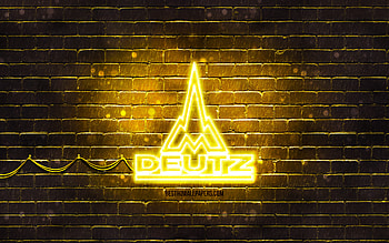 Deutz-Fahr yellow logo, , yellow brickwall, Deutz-Fahr logo, brands, Deutz-Fahr neon logo, Deutz-Fahr HD wallpaper