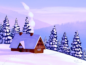 Art, Snow, Forest, Hut HD wallpaper