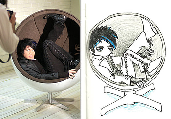adam lambert in round chair, adam lambert, pop, music, cartoon HD wallpaper
