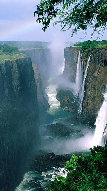 Zambia waterfall, Breathtaking views, Serene beauty, Nature's wonder HD phone wallpaper