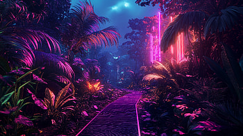 Neon Jungle: A Vibrant Ultra Experience, neon lights, jungle, path, vibrant colors HD wallpaper