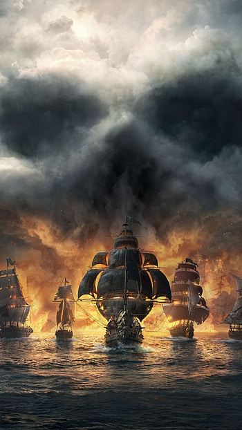 Ghost Ship, Pirate art, Ocean's & Empires, Ship paintings HD phone wallpaper